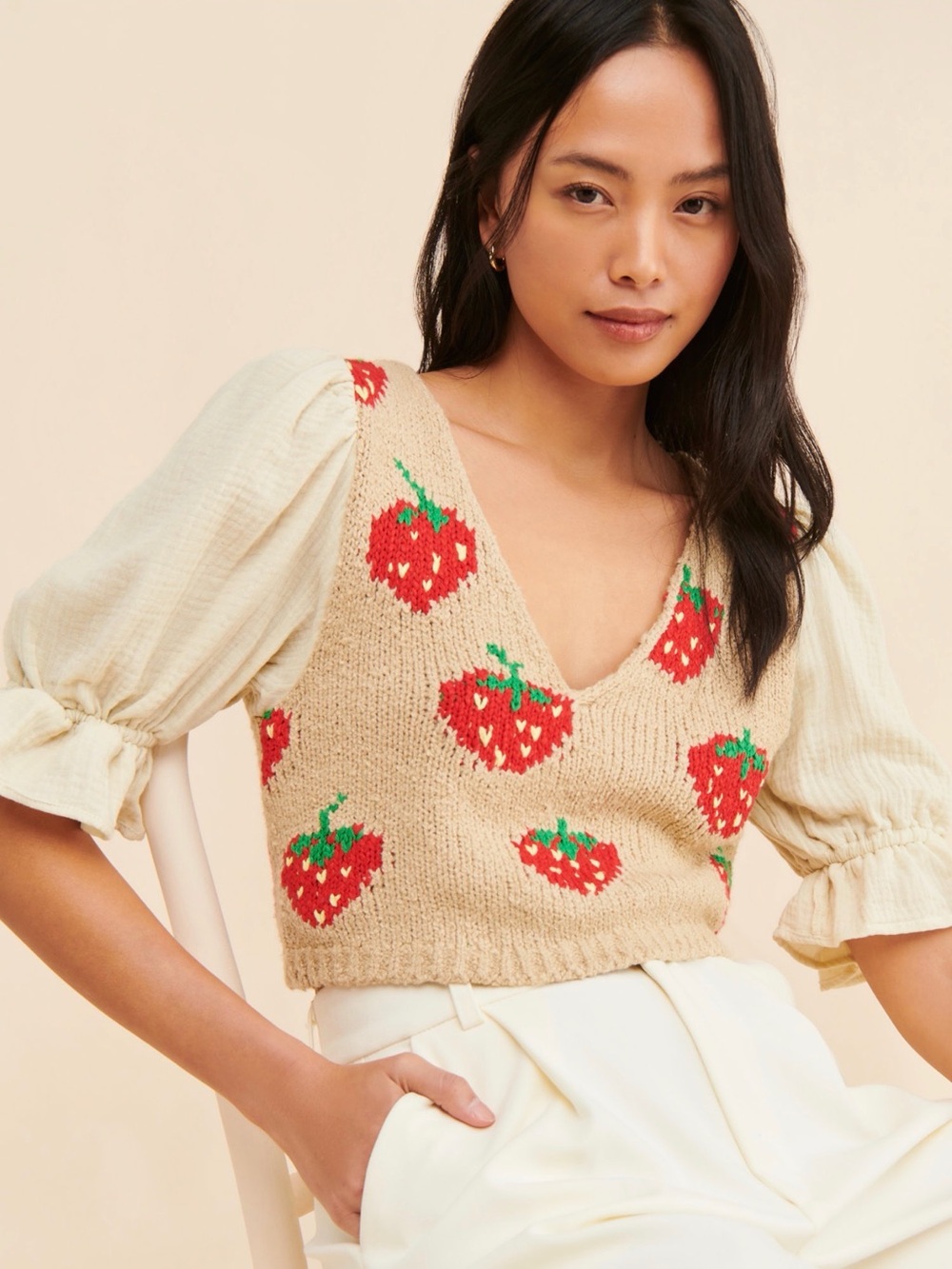 NWT Free People Strawberry Jam Mixed Media Top